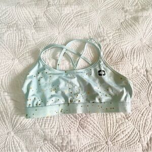 Women's Light Blue Sports Bra with Gold Accents